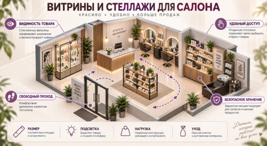 Витрины и стеллажи для салона красоты